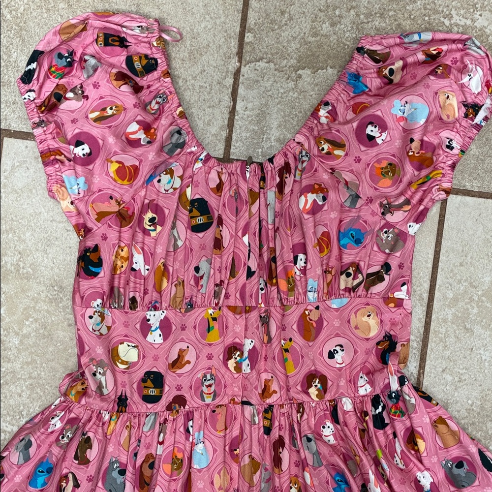 Disney Pink Midi Dress with Dogs of Disney Character Medallions - Picture 7 of 8
